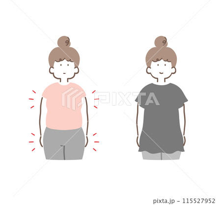 体型がわかる服を着た女性と体型カバーの服を着た女性のイラスト素材 体型がわかる服を着た女性と体型カバーの服を着た女性のイラスト素材 115527952