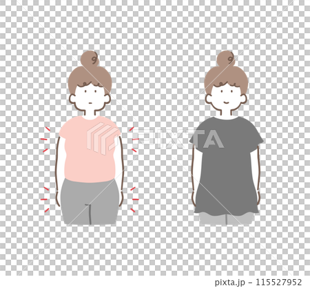 体型がわかる服を着た女性と体型カバーの服を着た女性のイラスト素材 体型がわかる服を着た女性と体型カバーの服を着た女性のイラスト素材 115527952
