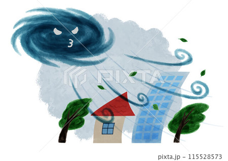 台風にで強風に晒される町や木々の水彩画ベクターイラスト 台風にで強風に晒される町や木々の水彩画ベクターイラスト 115528573