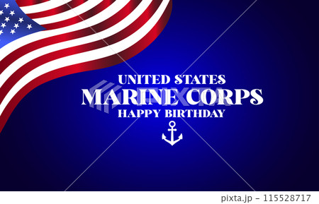 Usa Flag with United States Marine Corps Happy Birthday Stylish Text Design 115528717