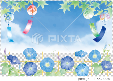 水彩タッチの風鈴と朝顔の夏の爽やかな暑中見舞いイラスト 水彩タッチの風鈴と朝顔の夏の爽やかな暑中見舞いイラスト 115528880
