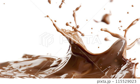 AI-generated item. Splash of chocolate isolated on white background. 115529023