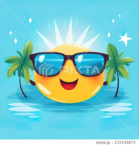 Smiley summer emoticon icon. Smiley summer character at sea. Beach and travel concept. Generative Ai illustration 115530073