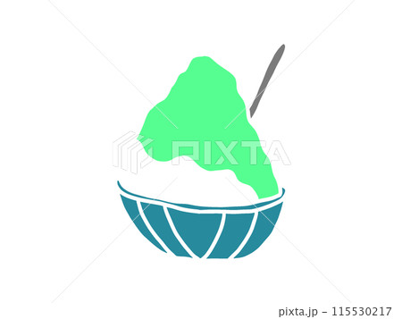 メロンのシロップをかけたかき氷のアイコンのイラスト 115530217
