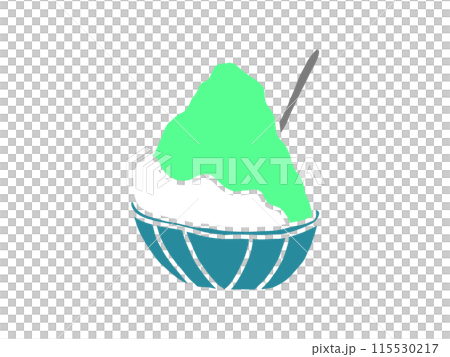 メロンのシロップをかけたかき氷のアイコンのイラスト 115530217