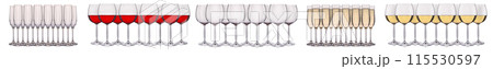 Set of red and white glasses with wine isolated on white background 115530597