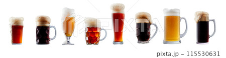 Set of beer cocktails with foam isolated on white background 115530631