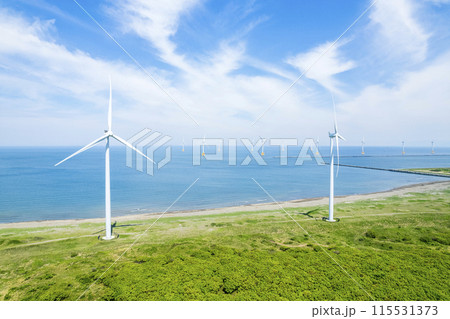 海に立つ風車（空撮） 115531373
