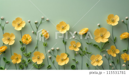 Paper Flowers Arrangement On Teal Background 115531781