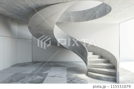 Contemporary Concrete Spiral Staircase in Modern Interior 115531879