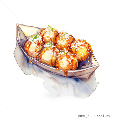 白背景にたこやきの水彩イラスト 115531969