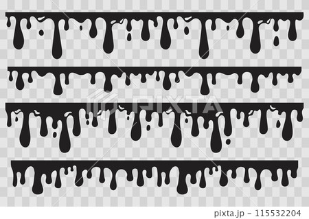 Dripping Paint molten splash, liquid flow abstract shape stain isolated on transparent background. Fluid trickle, border or stencil. 115532204