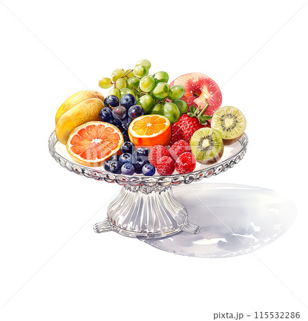 白背景にいろいろな種類のフルーツの水彩イラスト 115532286