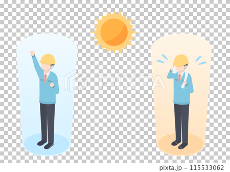 烈日下看起來很熱的工人和看起來很涼爽的工人 115533062