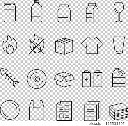 Monochrome line drawing garbage icon set 115533395