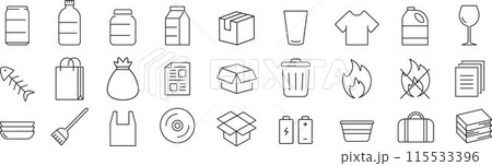 モノクロの線画のゴミに関するアイコンセット モノクロの線画のゴミに関するアイコンセット 115533396