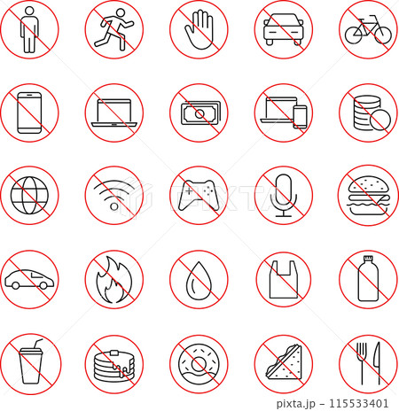 線画の禁止ピクトグラムセット(カラー) 115533401