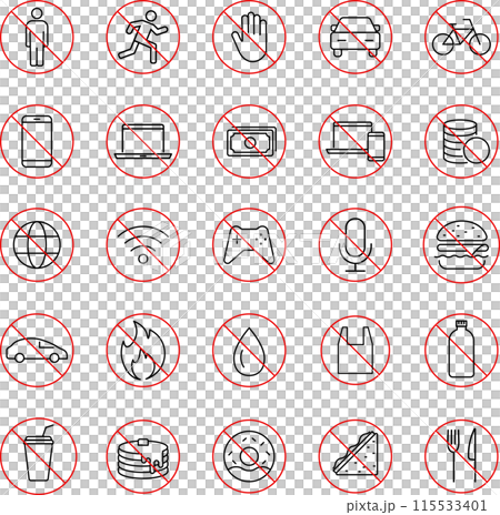 線画の禁止ピクトグラムセット(カラー) 115533401