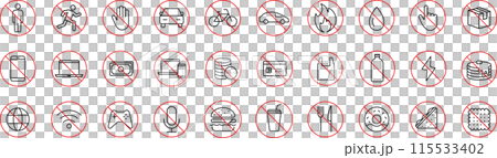 Line drawing prohibition pictogram set (color) 115533402