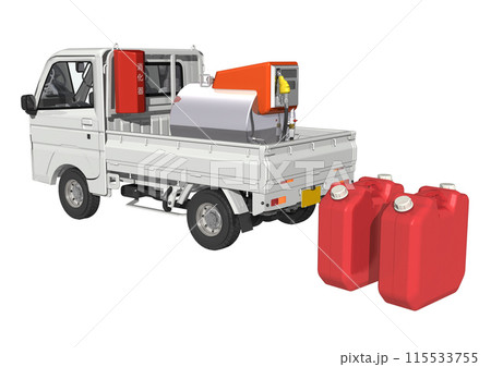 灯油配達用の　白色系の軽トラと　赤いポリタンク(3DCGイメージ) 115533755