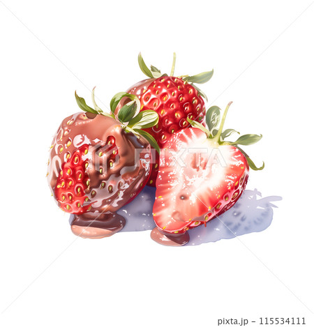 白背景にチョコレートをかけたいちごの水彩イラスト 白背景にチョコレートをかけたいちごの水彩イラスト 115534111