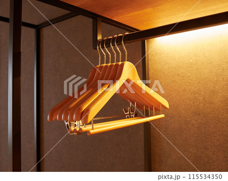 日本のホテルの客室の衣服用のハンガーの様子 日本のホテルの客室の衣服用のハンガーの様子 115534350