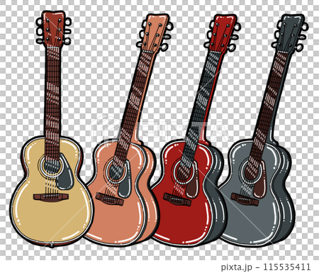 4本のアコースティックギターのイラスト 115535411