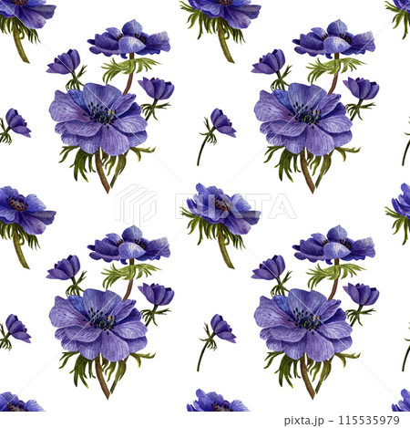 Seamless pattern with flowers anemones and leaves. Floral pattern for wallpaper or fabric. 115535979