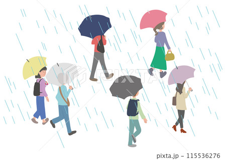 傘をさして歩く男女グループのイラスト 傘をさして歩く男女グループのイラスト 115536276