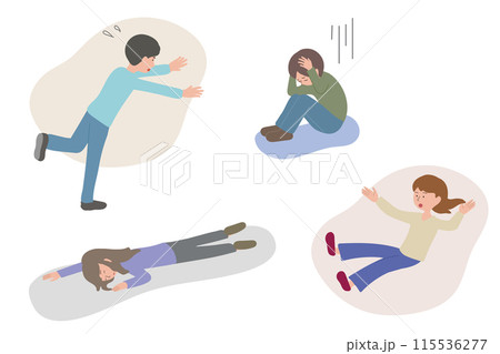 トラブルにあうポーズの男女のイラストセット トラブルにあうポーズの男女のイラストセット 115536277