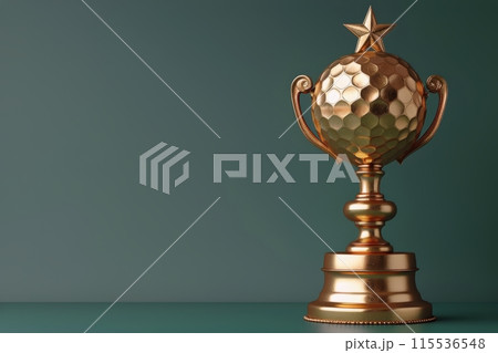 Gold Star Baseball Trophy on Green Table With Blurred Lights 115536548