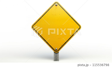 Yellow diamond-shaped road sign with black border. Isolated on white background. 115536798