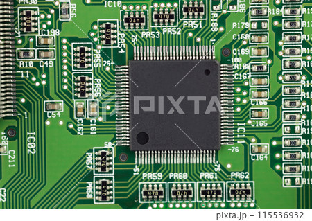 Green Circuit Board with Central Black Chip 115536932