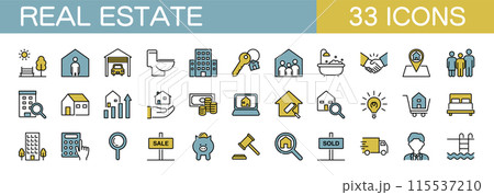 不動産に関するラインアイコンセット 　カラー 115537210