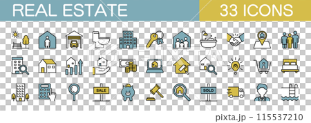 Real estate line icon set color 115537210