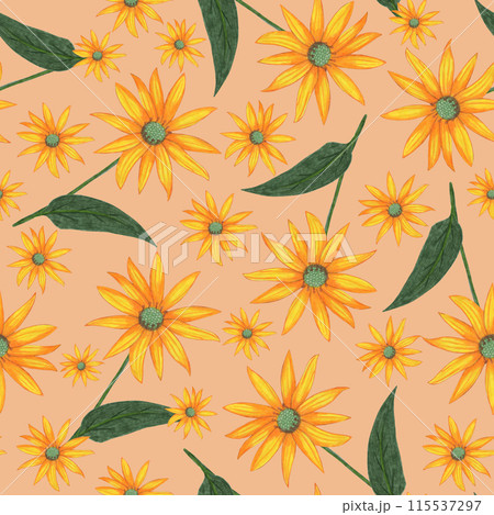 Topinambur Flower Seamless Pattern. Floral Digital Paper. Topinambur Flower Seamless Pattern. Floral Digital Paper. 115537297