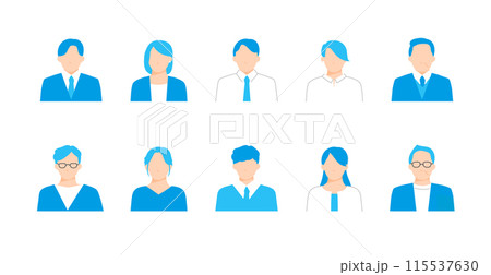 企業で働く様々な年代の男性や女性のアイコンセット 115537630