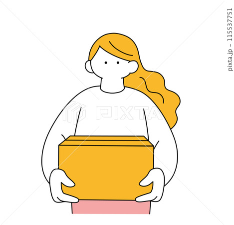 段ボール箱を持つ女性のシンプルな線画イラスト 段ボール箱を持つ女性のシンプルな線画イラスト 115537751