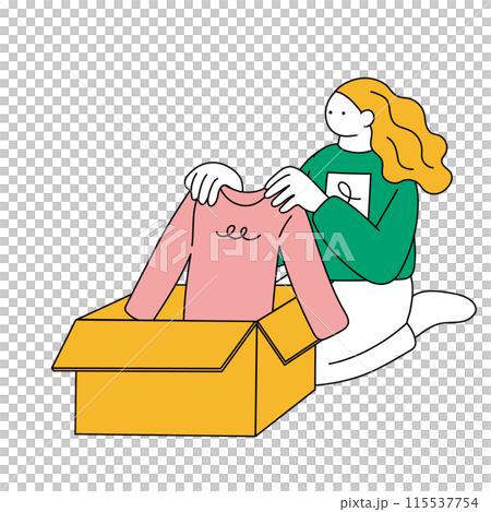 段ボールに洋服を詰める女性のイラスト 115537754