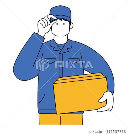 段ボールを持つ配達作業員のシンプルな線画イラスト 115537758