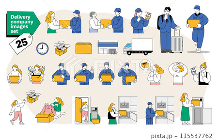 配送作業員とカスタマーのシンプルなイラストセット 配送作業員とカスタマーのシンプルなイラストセット 115537762