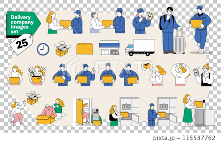 Delivery worker and customer simple illustration set 115537762
