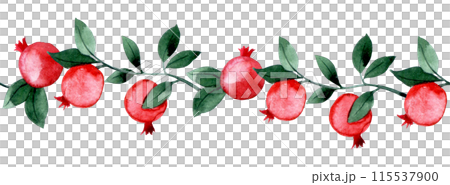watercolor pattern, seamless border of pomegranate fruits and leaves. 115537900