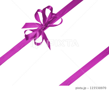 Tied bow made of purple silk ribbon on an isolated background Tied bow made of purple silk ribbon on an isolated background 115538970