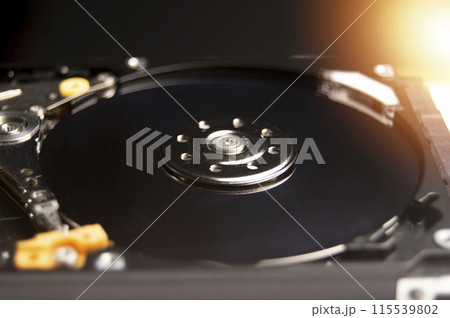 Close-up top view of hard disk Close-up top view of hard disk 115539802