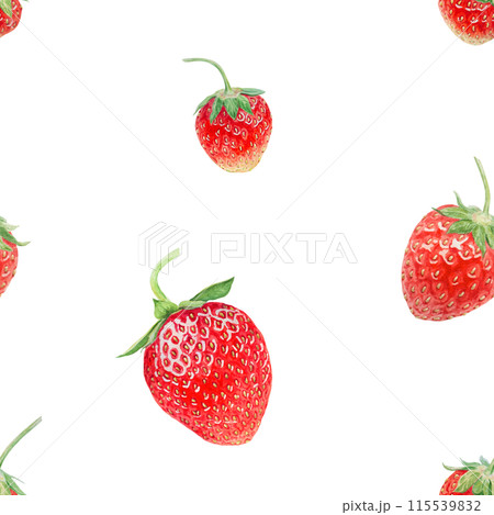Red strawberry seamless pattern. Hand drawn watercolor ornament. Delicious food art, fresh botanical realistic painting. Summer berry background for menu, packaging, prints, textile Red strawberry seamless pattern. Hand drawn watercolor ornament. Delicious food art, fresh botanical realistic painting. Summer berry background for menu, packaging, prints, textile 115539832