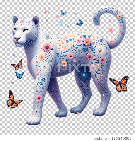 3D panther with flowers 3D panther with flowers 115540003