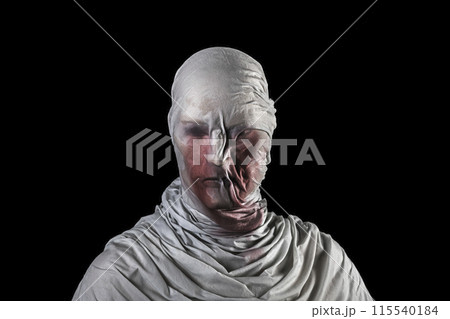 Portrait of a scary ghost in blood isolated on black background with clipping path Portrait of a scary ghost in blood isolated on black background with clipping path 115540184