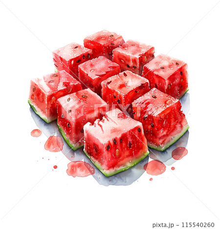 白背景にスイカの水彩イラスト 白背景にスイカの水彩イラスト 115540260