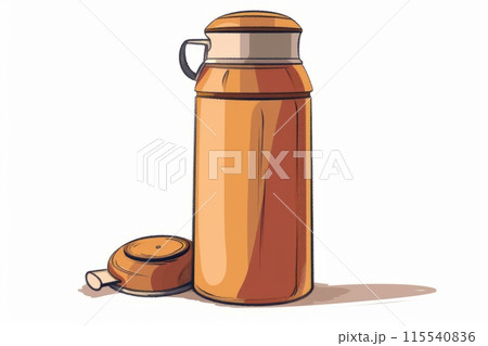Illustrated orange thermos with lid 115540836